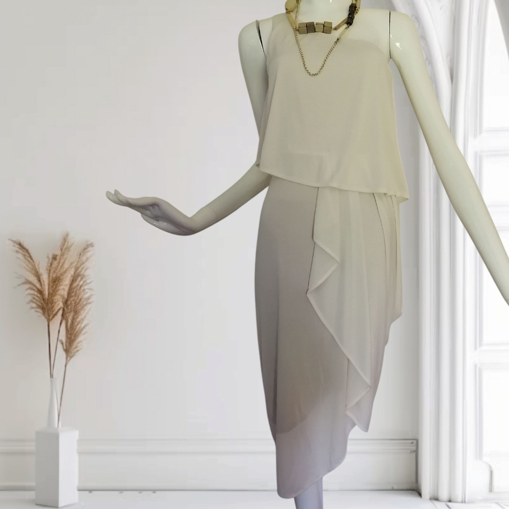 BCBGMaxAzria Asymmetrical Cream One-Shoulder Ruffle Dress - Picture 2 of 11